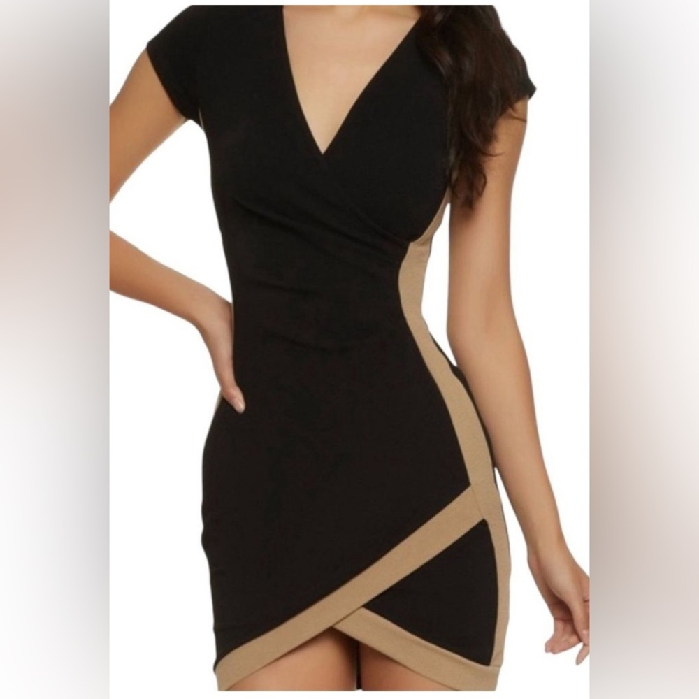 NWT Almost Famous Chic Black & Tan body con dress